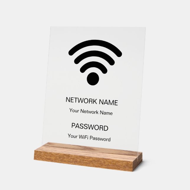 Custom Branded Wifi Network and Password Black Acrylic Sign (Angle)