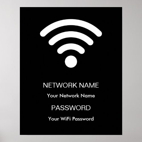 Custom Branded Wifi Network and Password Black Poster