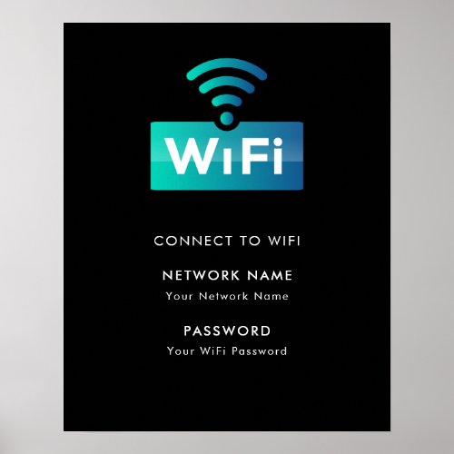 Custom Branded Wifi Network Connect Modern Black Poster