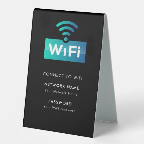Custom Branded Wifi Network Connect Modern Black Table Tent Sign