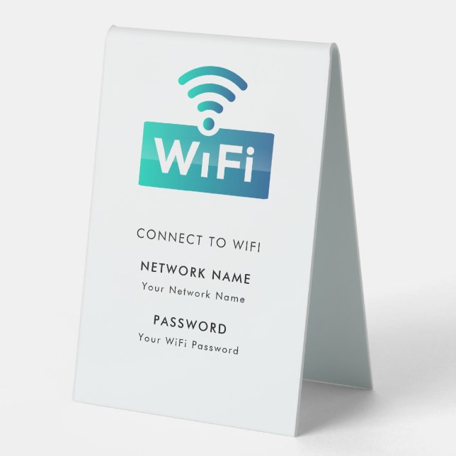 Custom Branded Wifi Network Connect Modern White  Table Tent (Front)