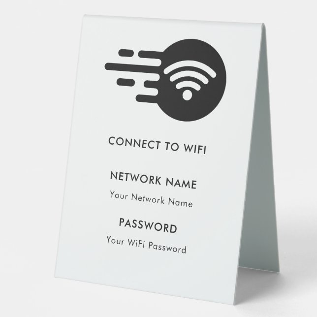 Custom Branded Wifi Network Connect Modern White  Table Tent (Front)