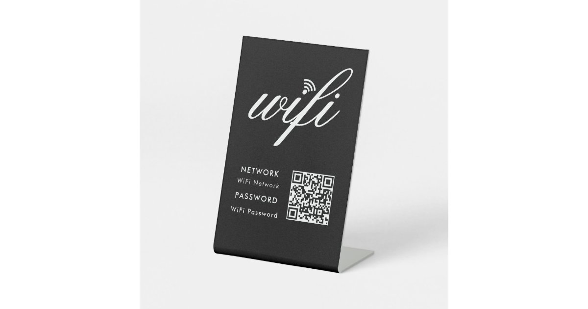 Custom Branded Wifi Network QR Code Black Pedestal Sign | Zazzle