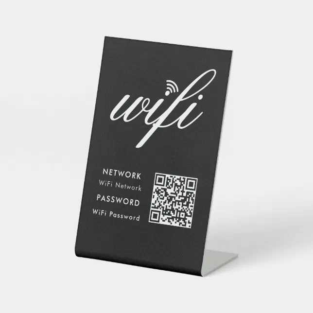 Custom Branded Wifi Network QR Code Black Pedestal Sign | Zazzle