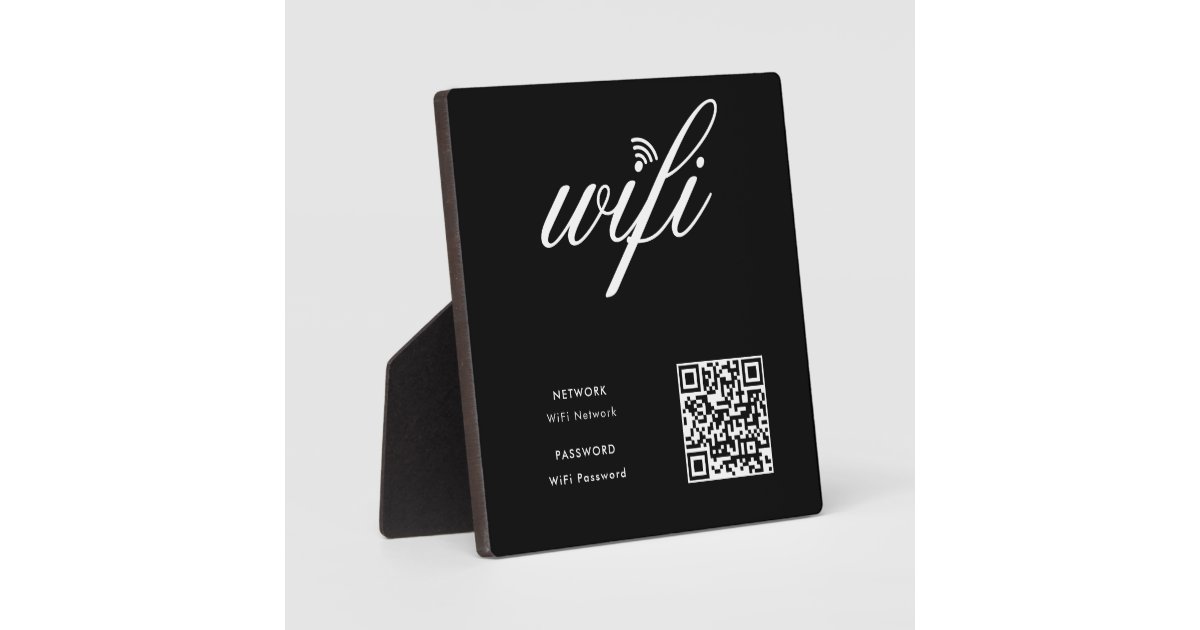 Custom Branded Wifi Network QR Code Black Plaque | Zazzle