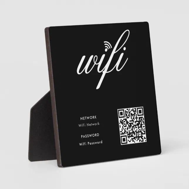 Custom Branded Wifi Network QR Code Black Plaque | Zazzle