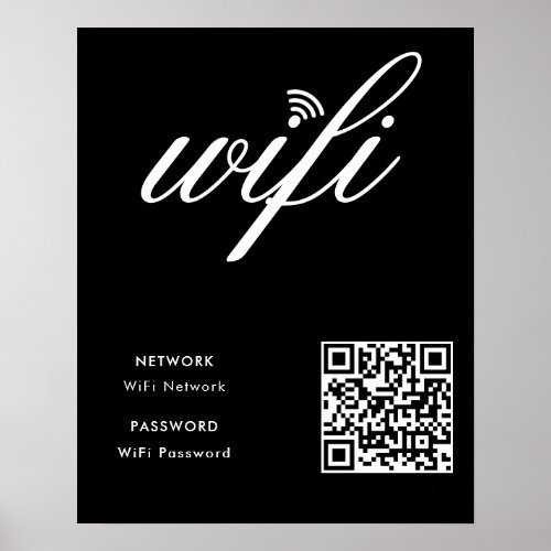 Custom Branded Wifi Network QR Code Black Poster