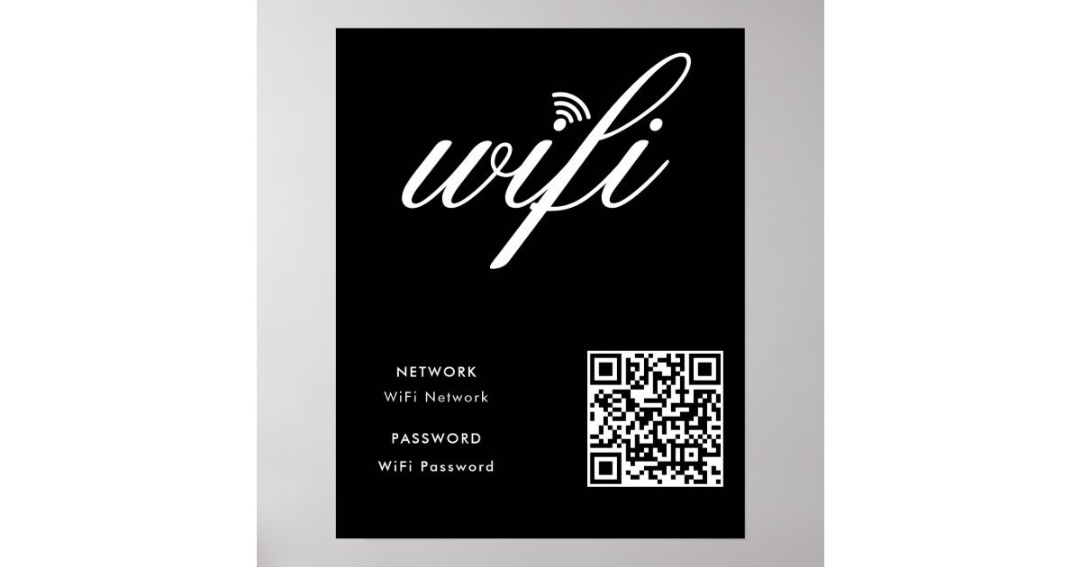 Custom Branded Wifi Network QR Code Black Poster | Zazzle image.