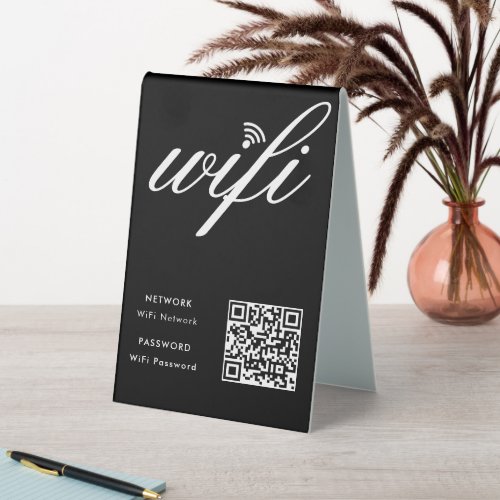 Custom Branded Wifi Network QR Code Black Table Tent Sign