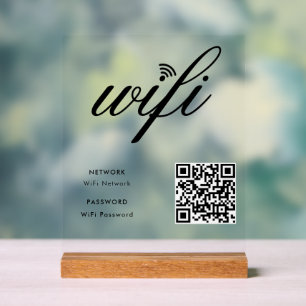 Custom Branded Wifi Network QR Code White Acrylic Sign