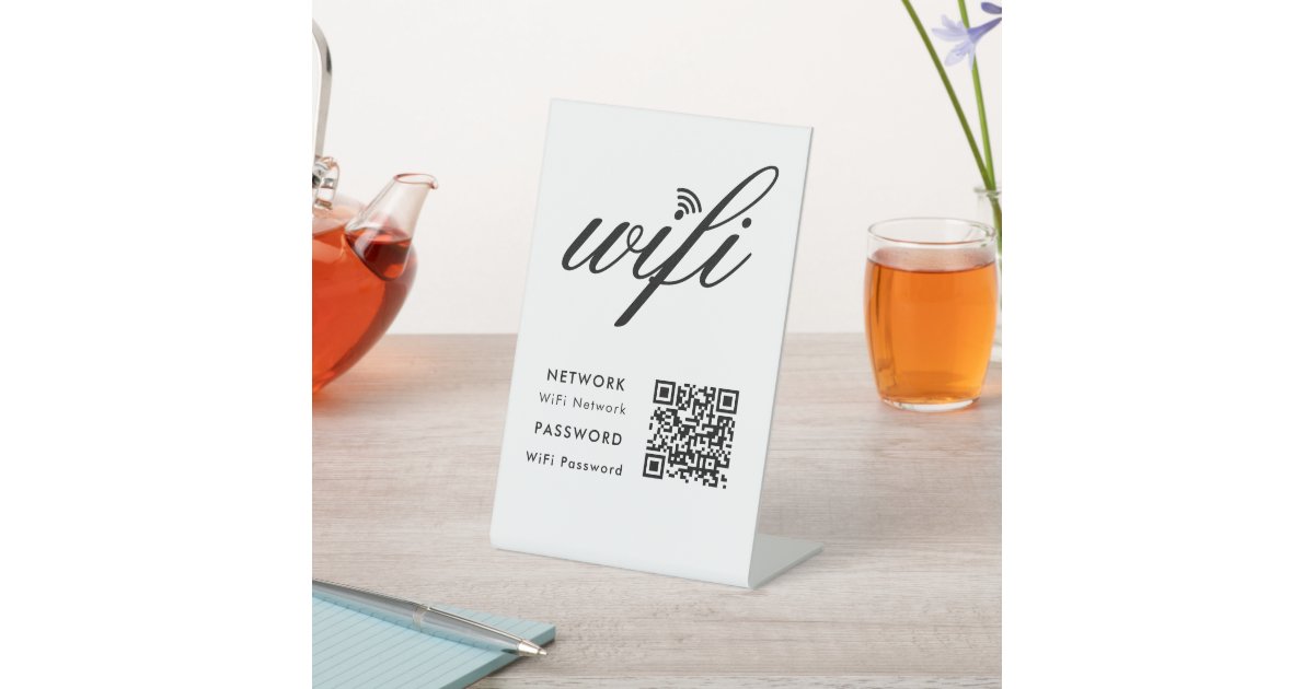 Custom Branded Wifi Network QR Code White Pedestal Sign | Zazzle