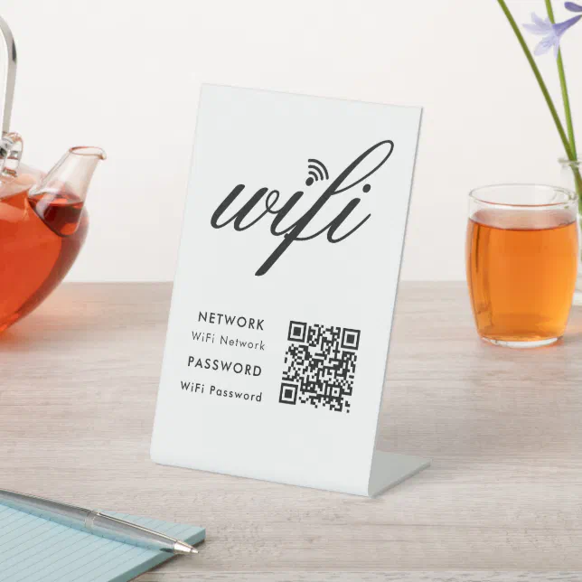 Custom Branded Wifi Network QR Code White Pedestal Sign | Zazzle
