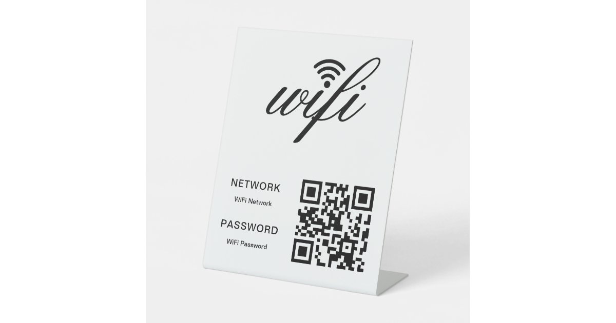 Custom Branded Wifi Network QR Code White Pedestal Sign | Zazzle image.