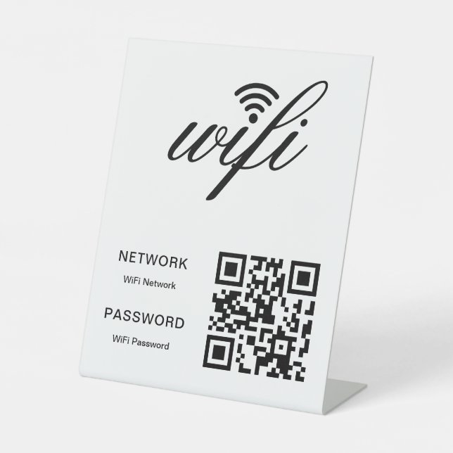 Custom Branded Wifi Network QR Code White Pedestal Sign (Front)