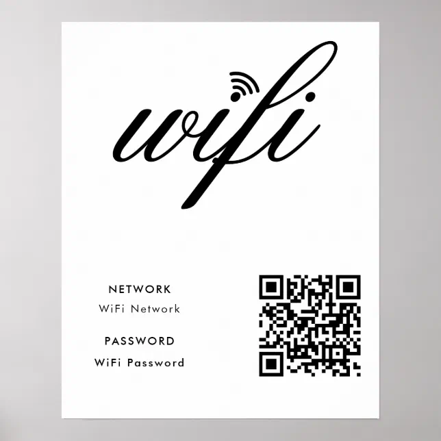 Custom Branded Wifi Network QR Code White Poster | Zazzle