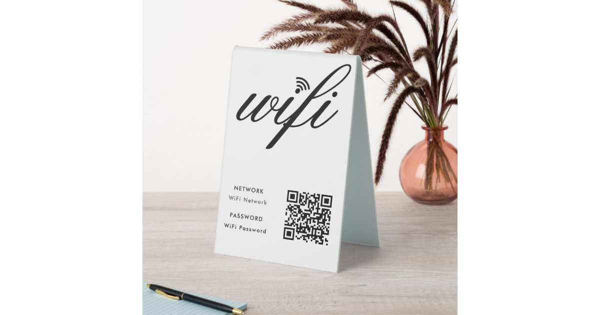 Custom Branded Wifi Network QR Code White Table Tent Sign | Zazzle