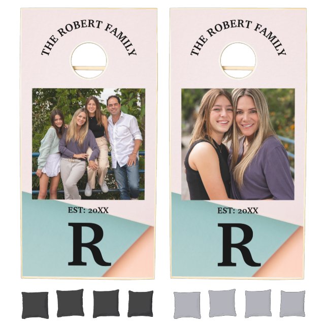 Custom Branded Wood Family Name Monogram Photo Cornhole Set (Set)