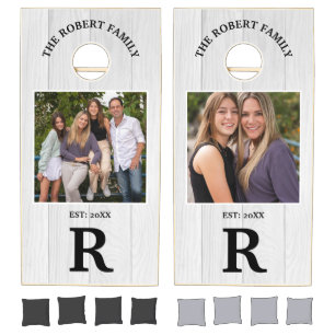 Custom Branded Wood Family Name Monogram Photo Cornhole Set