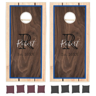 Custom Branded Wood Tone Monogram Square Design Cornhole Set