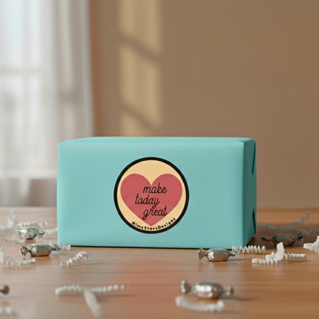 Custom Branding "Make Today Great" Pink Heart Classic Round Sticker (Creator Uploaded)