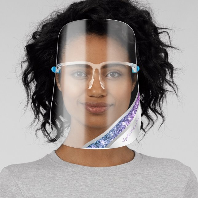 Custom Brandname Chic Silver Purple Glitter Border Face Shield (Insitu)