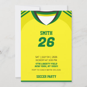 Custom Brazil Soccer Jersey Birthday Invite