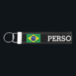 Custom Brazilian flag wrist keychain for Brasil<br><div class="desc">Personalized Brazilian flag wrist keychains with custom name, funny quote, saying, monogram etc. Brazil pride favor keychain with fabric wrist strap. Fun Brasil gift idea for men women and kids. Brasilian flag design with cool typography. Create your own promo for dad, father, uncle, grandpa, husband, daughter, cousin, mom, mother, granddaughter,...</div>