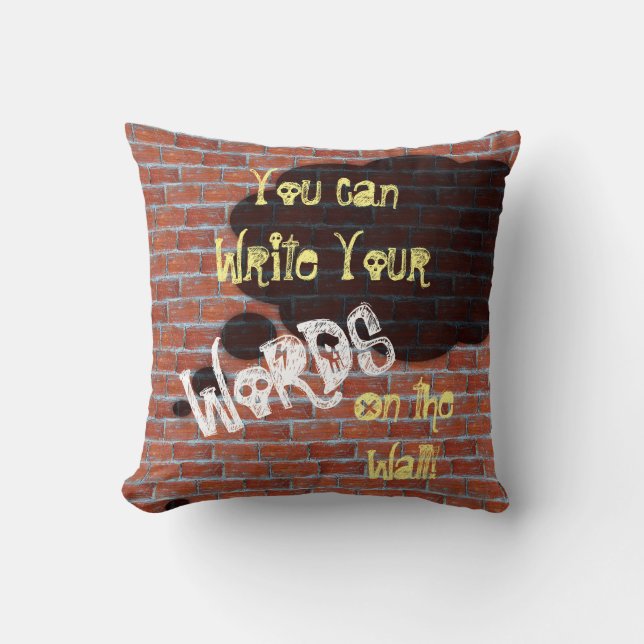 Custom Brick Wall Graffiti Thought Bubble Pillow (Front)