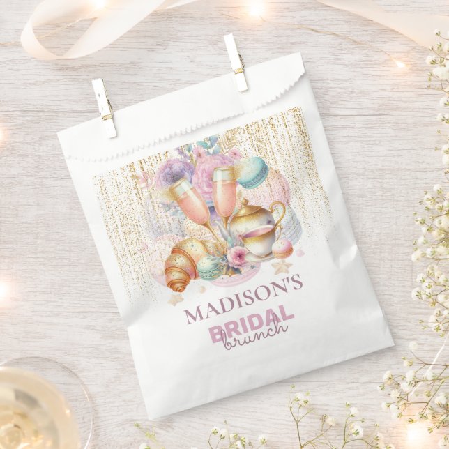 Custom Bridal Brunch Pink & Gold glitter Favor Bag (Clipped)