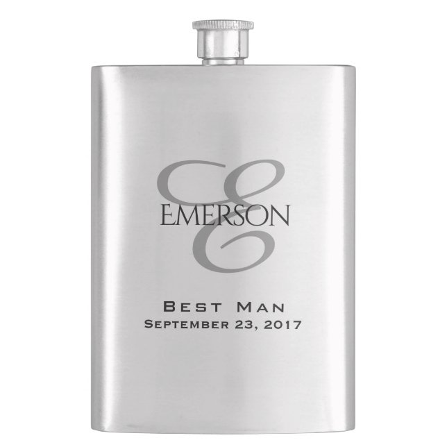 Custom Bridal Party | Chic Script Wedding Keepsake Hip Flask (Front)