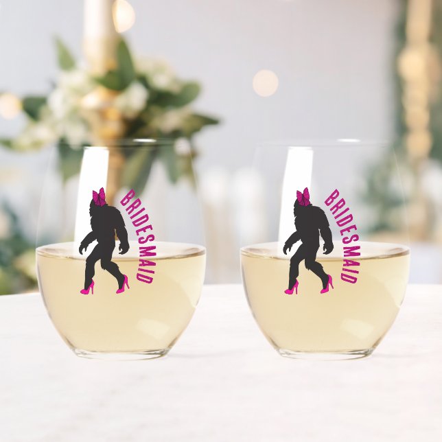 Custom Bridal Party Favor Chic Sassy Sasquatch Stemless Wine Glass (Insitu (Wedding))