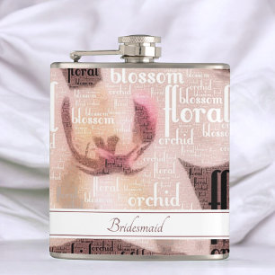 Custom Bridal Party Rose Gold Orchid Floral Flask