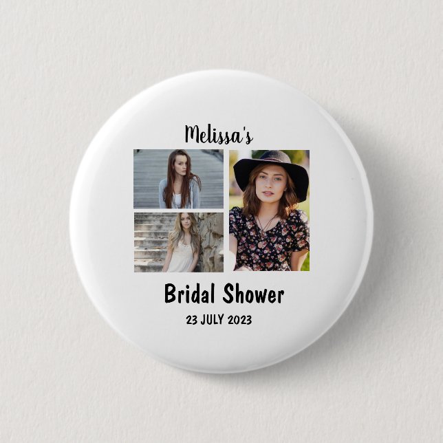 Custom Bridal  Shower 3 Photo Collage Button (Front)