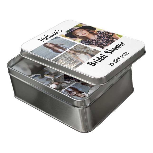 Custom Bridal  Shower 3 Photo Collage Jigsaw Puzzle (Lid Open)