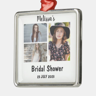 Custom Bridal Shower 3 Photo Collage Metal Ornament