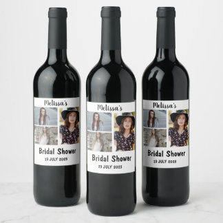 Custom Bridal Shower 3 Photo Collage Wine Label