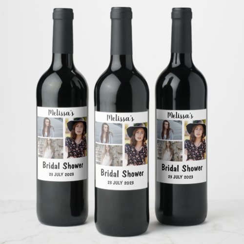 Custom Bridal  Shower 3 Photo Collage Wine Label