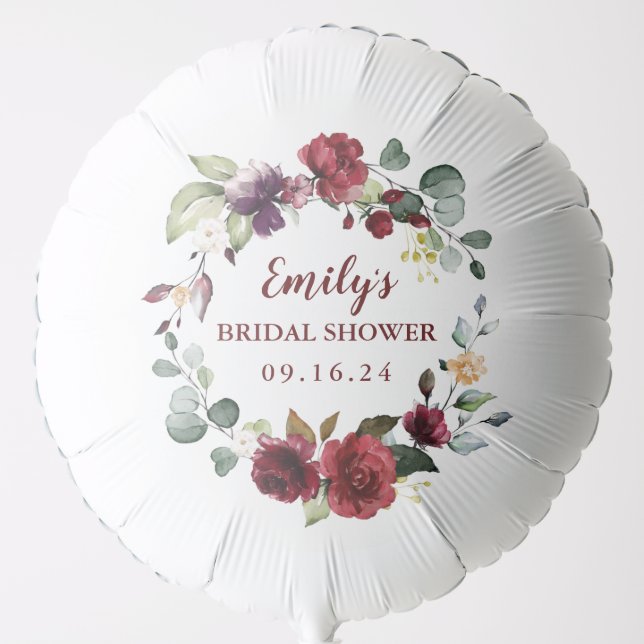 Custom Bridal Shower Balloon Maroon Flower Wreath (Front)
