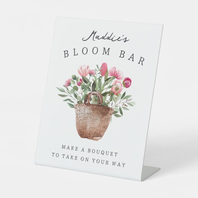 Custom Bridal Shower Bloom Bar Pedestal Sign (Front)