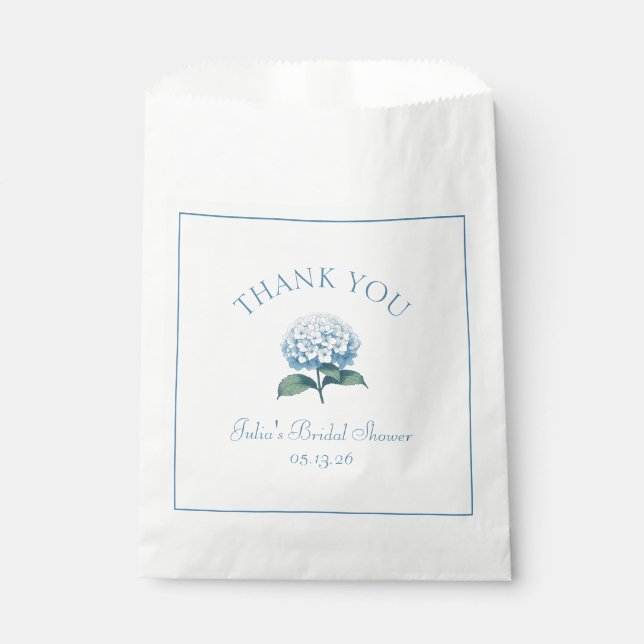 Custom Bridal Shower Blue Hydrangea Thank You Favor Bag (Front)