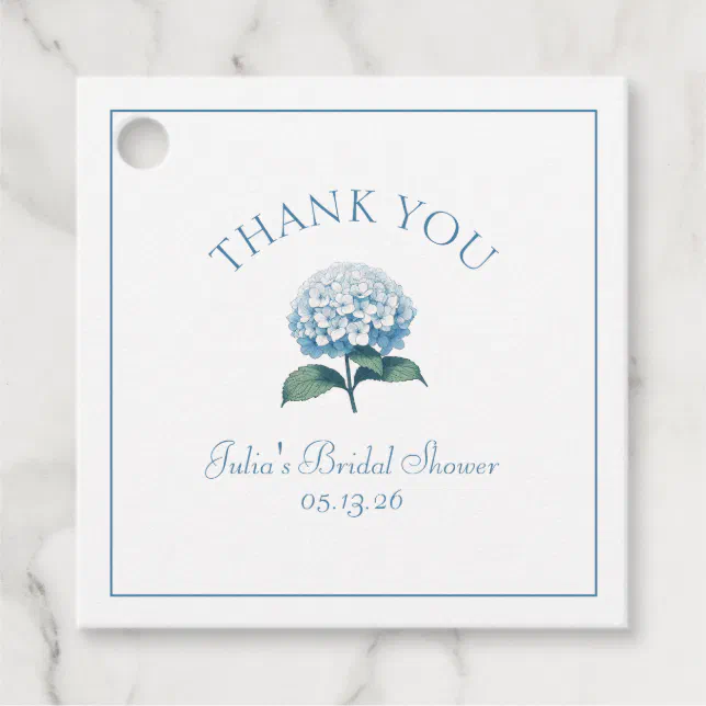 Custom Bridal Shower Blue Hydrangea Thank You Favor Tags | Zazzle