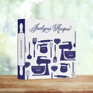Custom Bridal Shower Bride's Recipes Navy Blue 3 Ring Binder