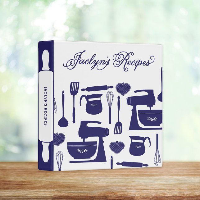 Custom Bridal Shower Bride's Recipes Navy Blue 3 Ring Binder (Creator Uploaded)