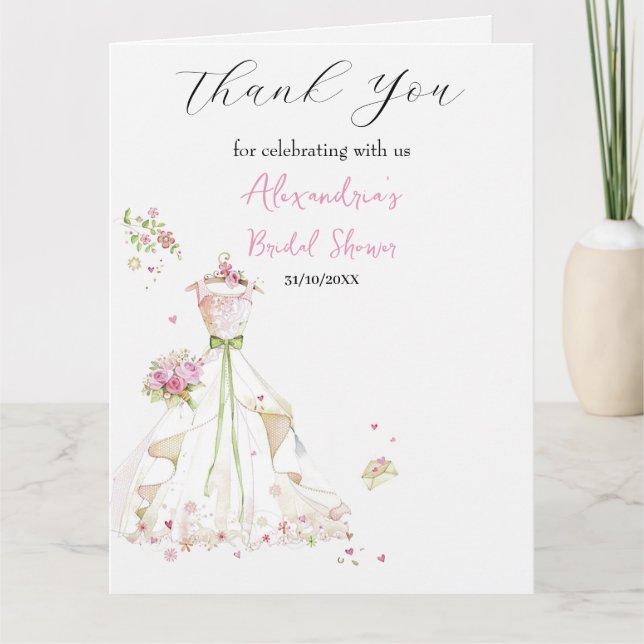Custom Bridal Shower Dress Thank you Card (Front)