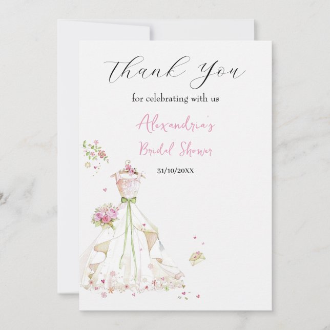 Custom Bridal Shower Dress Thank you Card (Front)