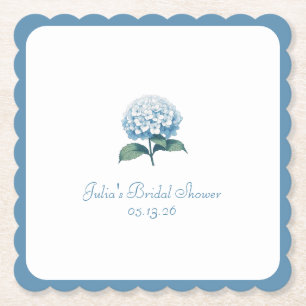 Custom Bridal Shower Elegant Chic Blue Hydrangea Paper Coaster