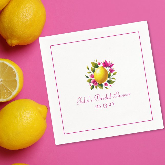 Custom Bridal Shower Elegant Lemon Pink Floral Napkins (Creator Uploaded)