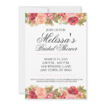 Custom Bridal Shower Invite, Pink and Gold Rose
