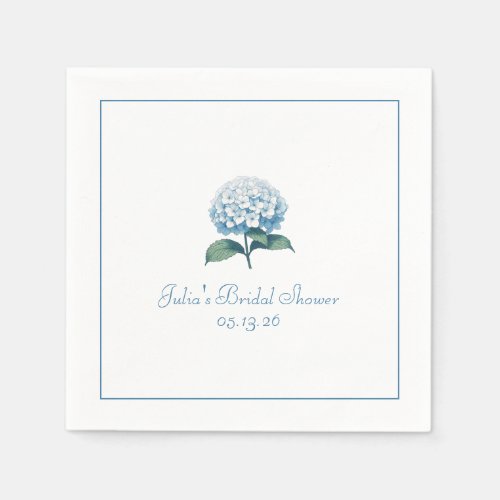 Custom Bridal Shower Napkin Elegant Blue Hydrangea