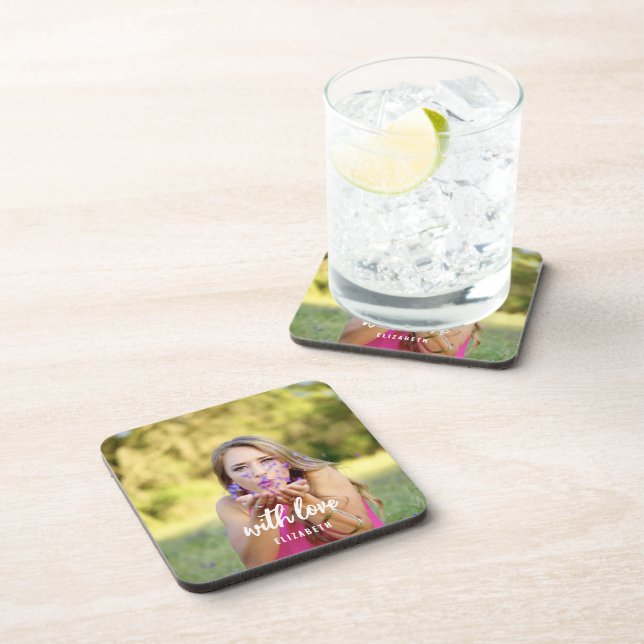 Custom Bridal Shower Photo Simple Modern Bold Text Beverage Coaster (Right Side)